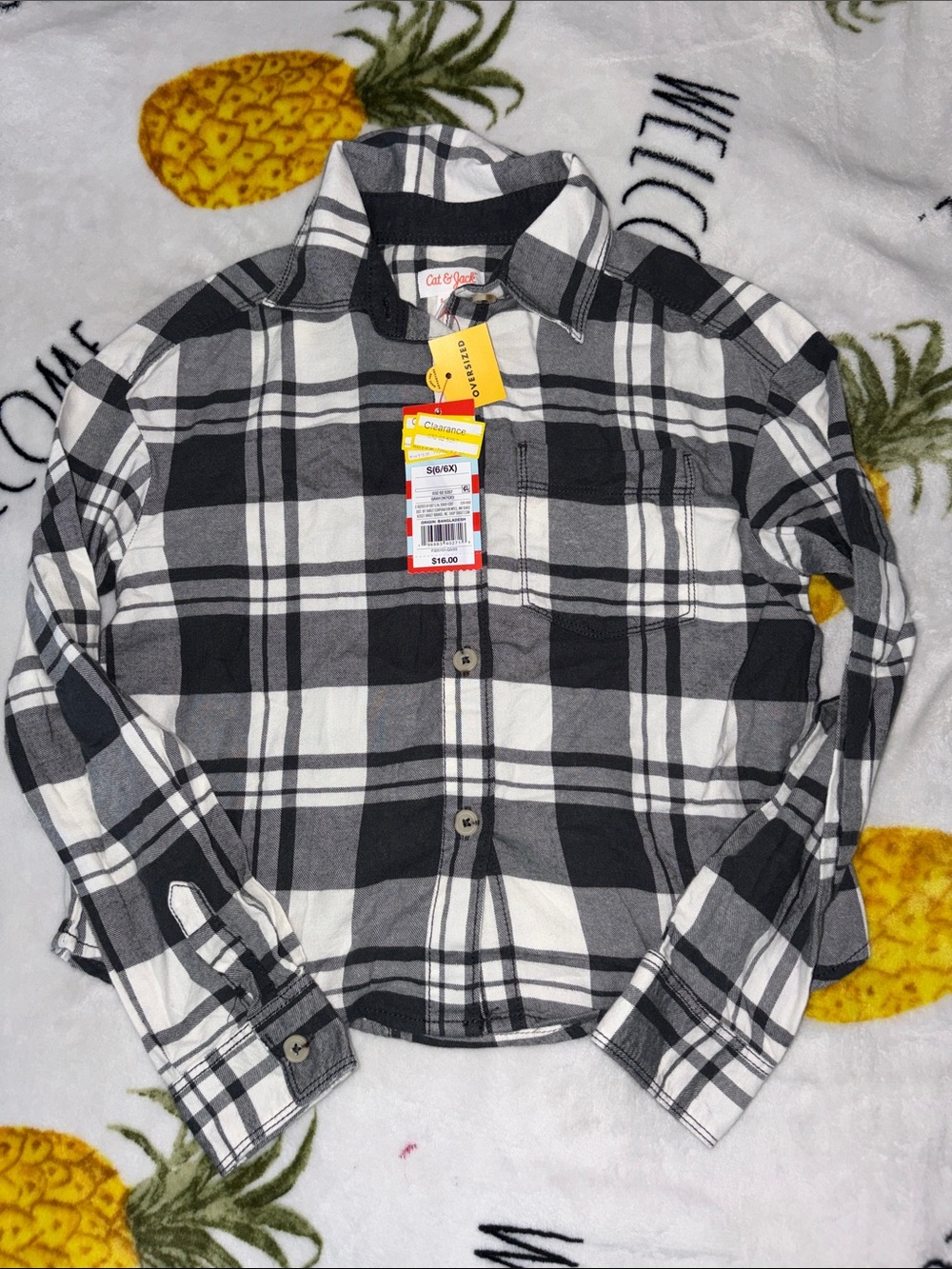 Cat & Jack Black and White Plaid Shirt Jacket girls size 6